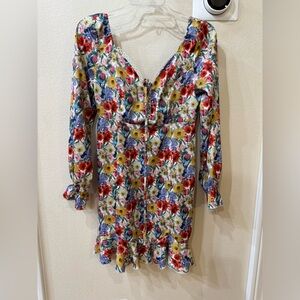 SBetro Pink W/Multi Floral Mini Lace Front Dress Beautiful Size M